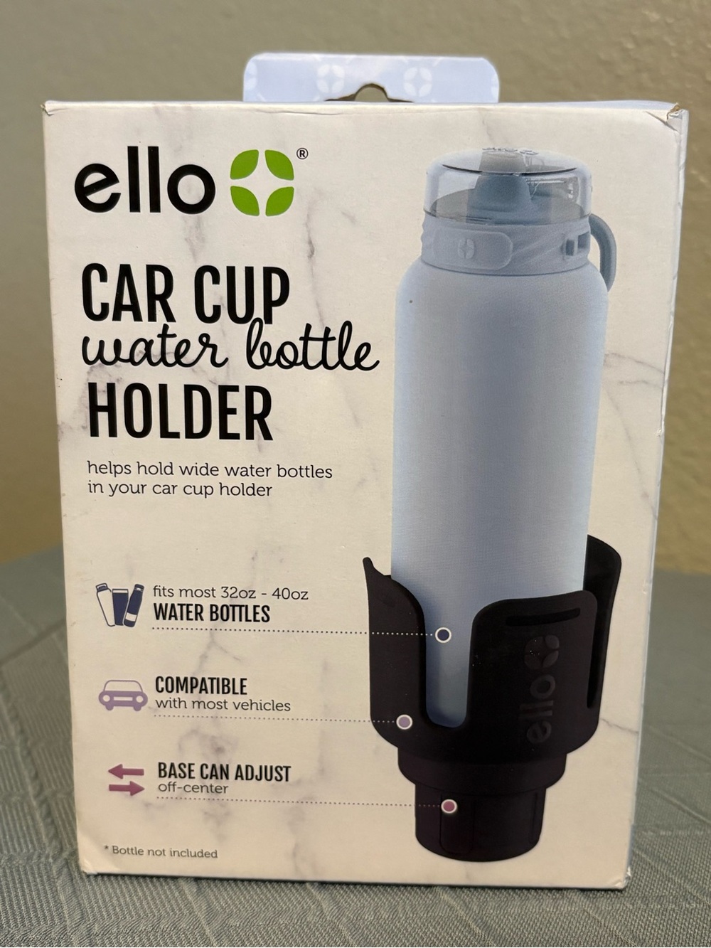ello Black Car Cup Water Bottle Holder - Secure Fit for Wide Bottles